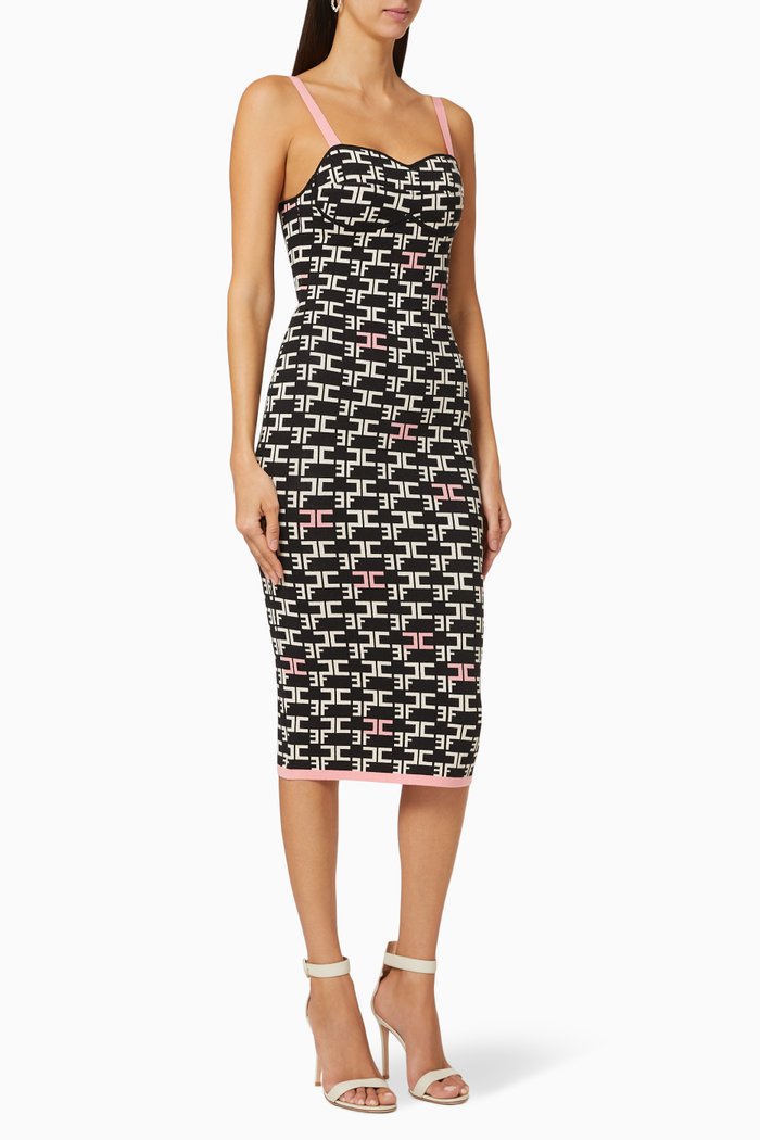 

Monogram Logo Knit Bodycon Dress, Pink