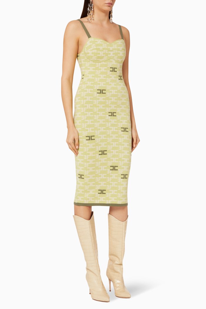 

Monogram Logo Knit Bodycon Dress, Green