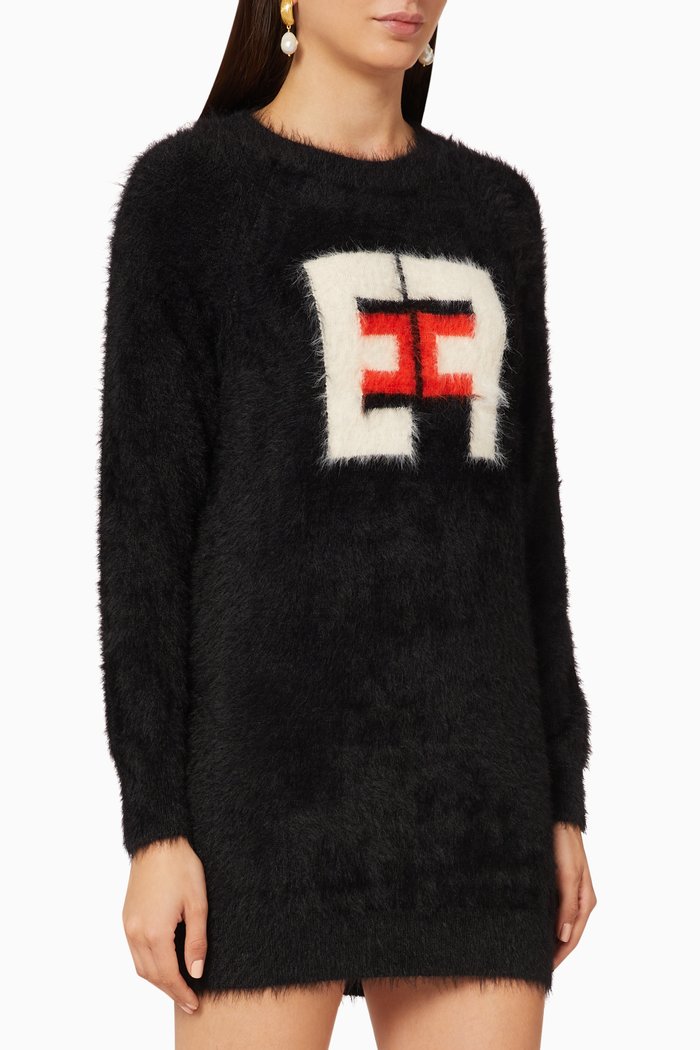 

Logo Faux Fur Mini Dress, Black