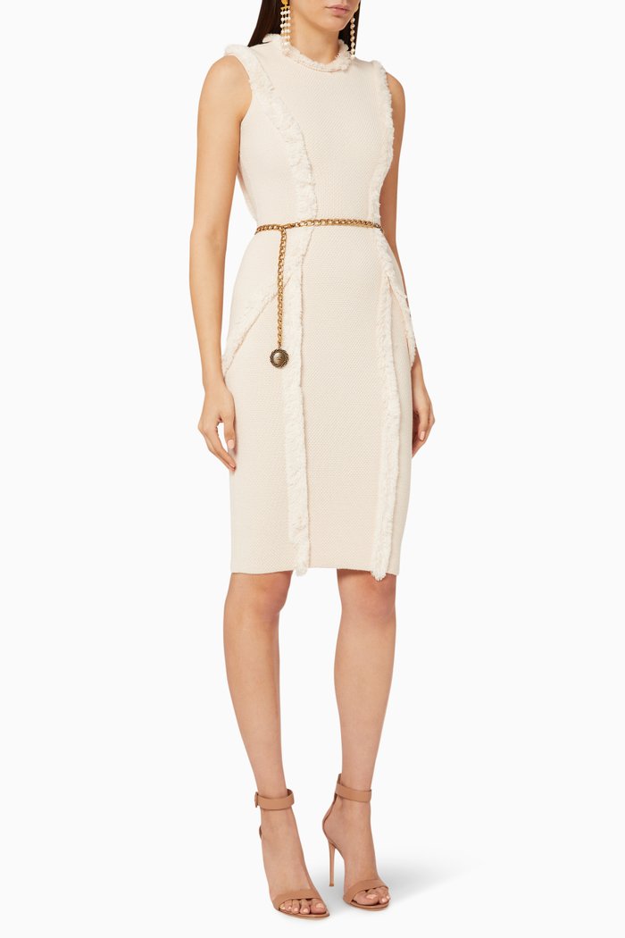 

Chain Belted Wool Midi Dress, White