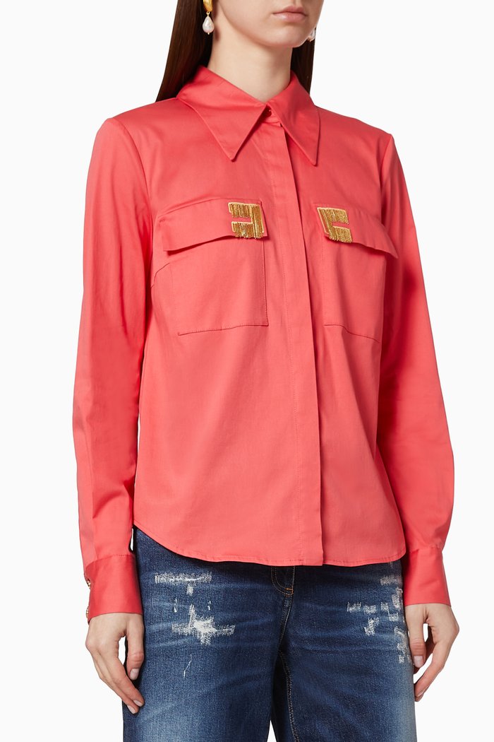 

Fringe Logo Cotton Poplin Shirt, Red
