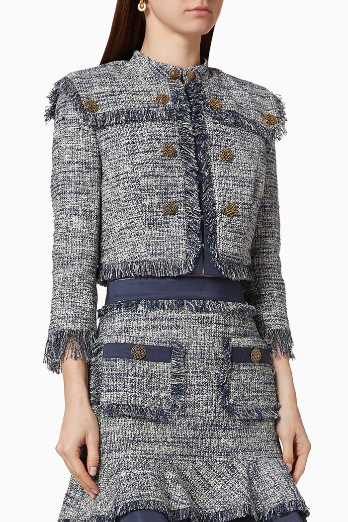 

Tweed Crop Jacket, Blue
