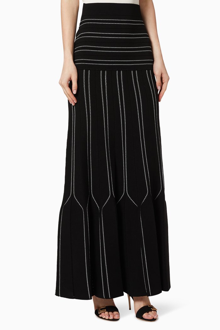 

Pleated Knit Maxi Basque Skirt, Black