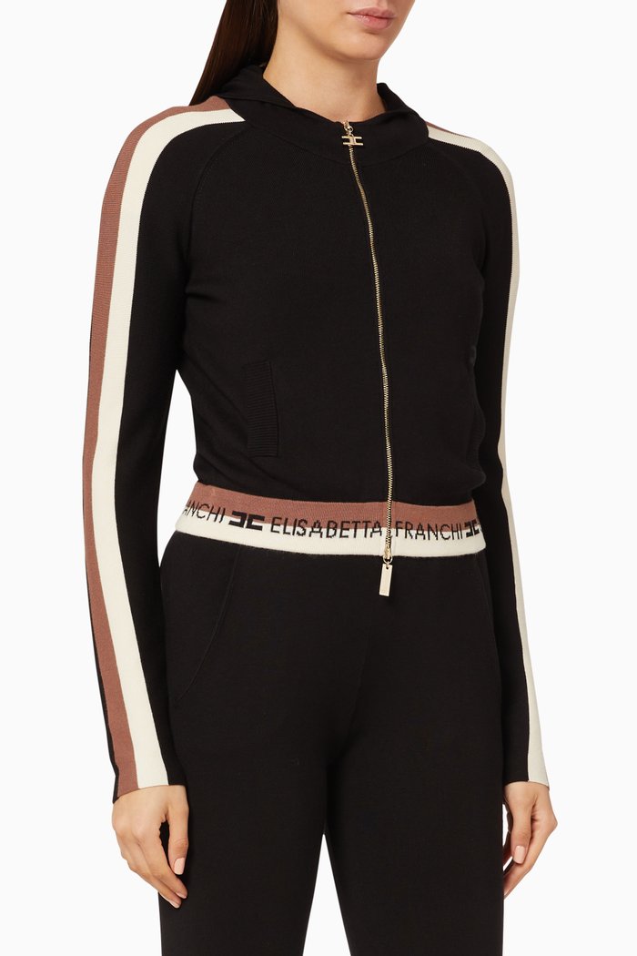 

Logo Knit Hooded Sweatshirt, Black