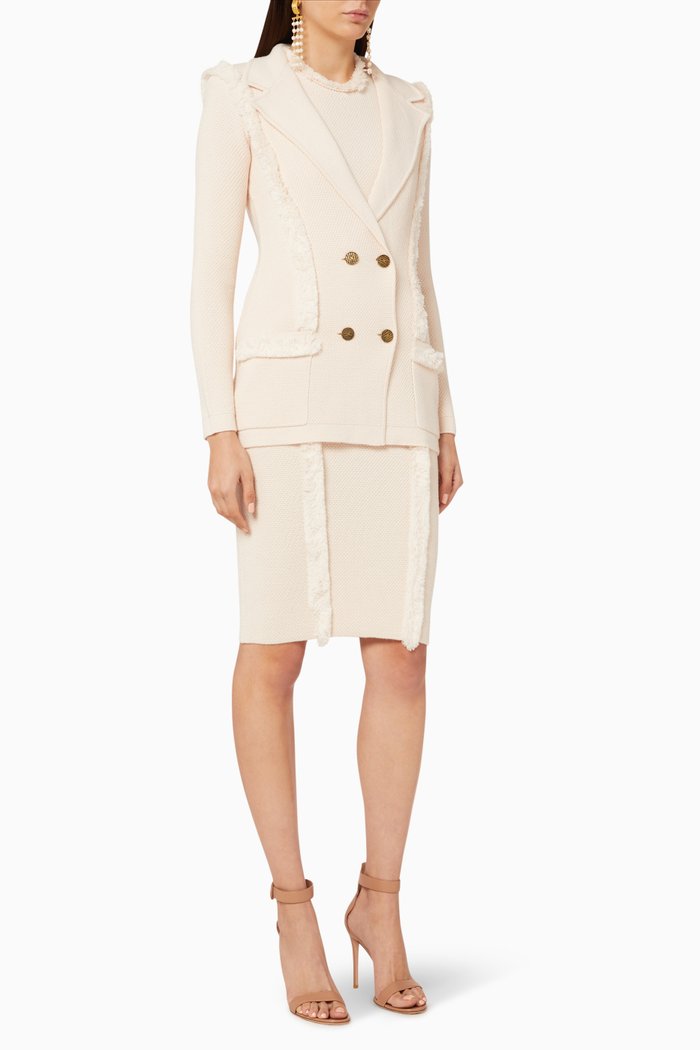 

Wool-Blend Double-Breasted Blazer, White