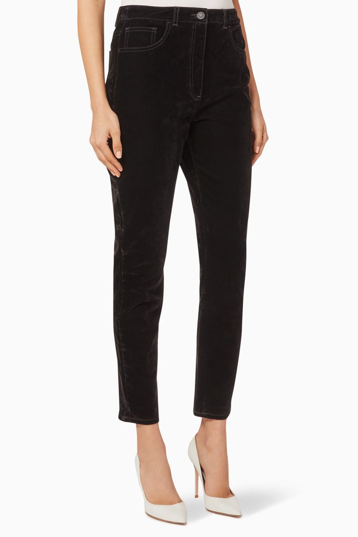 Velvet Skinny Pants, Black