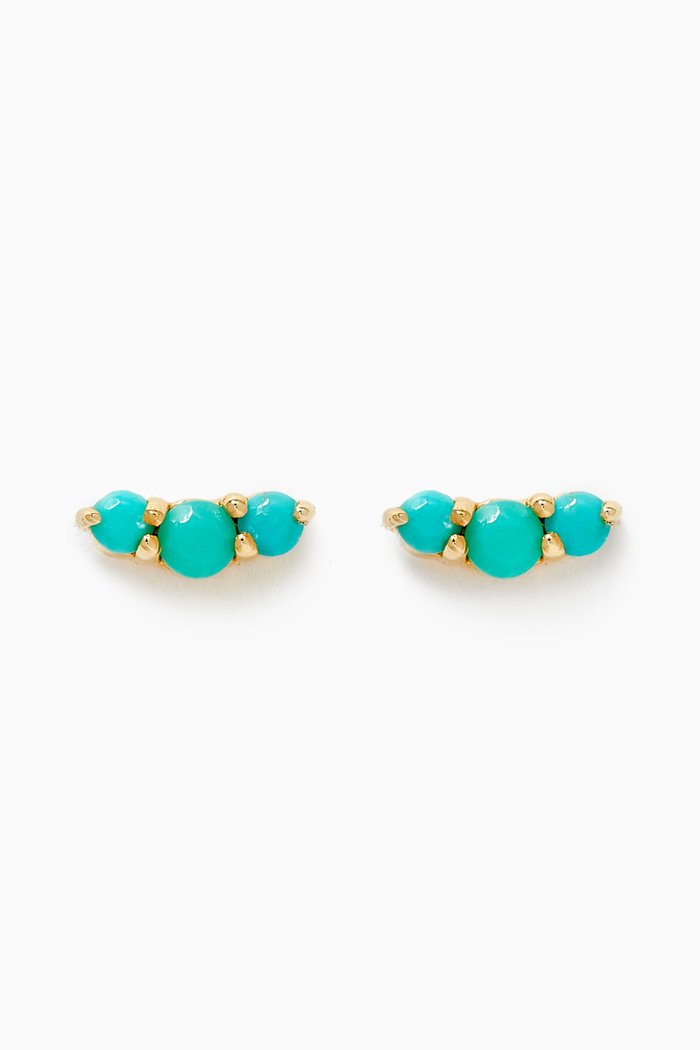 Turquoise Gold Trio Studs, Blue