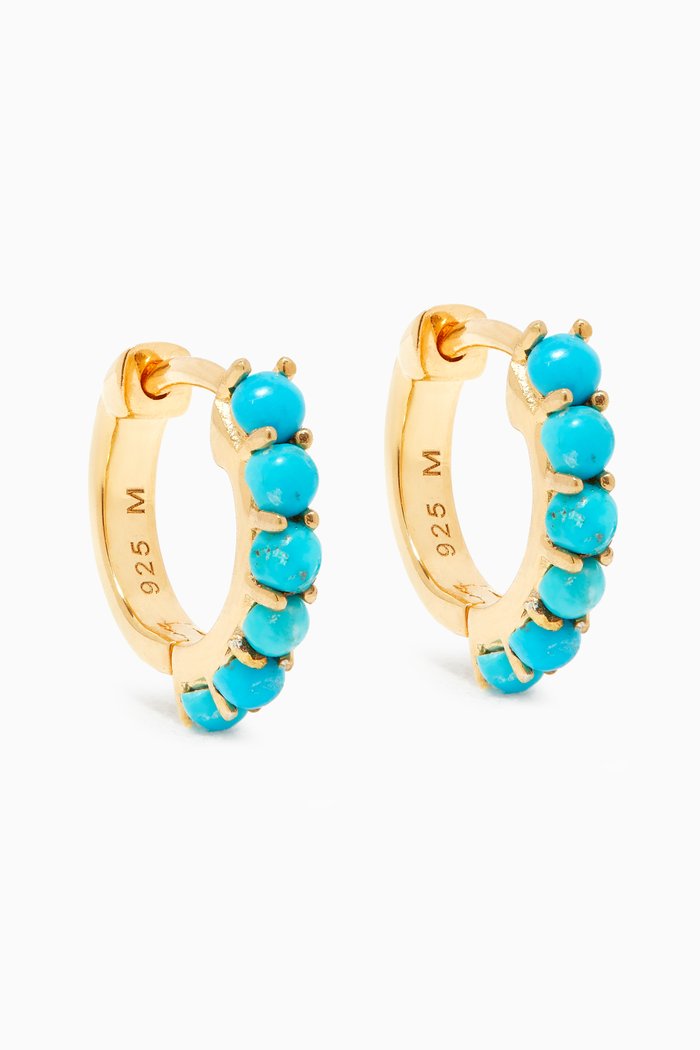 

Turquoise Gold Huggies Hoops, Blue