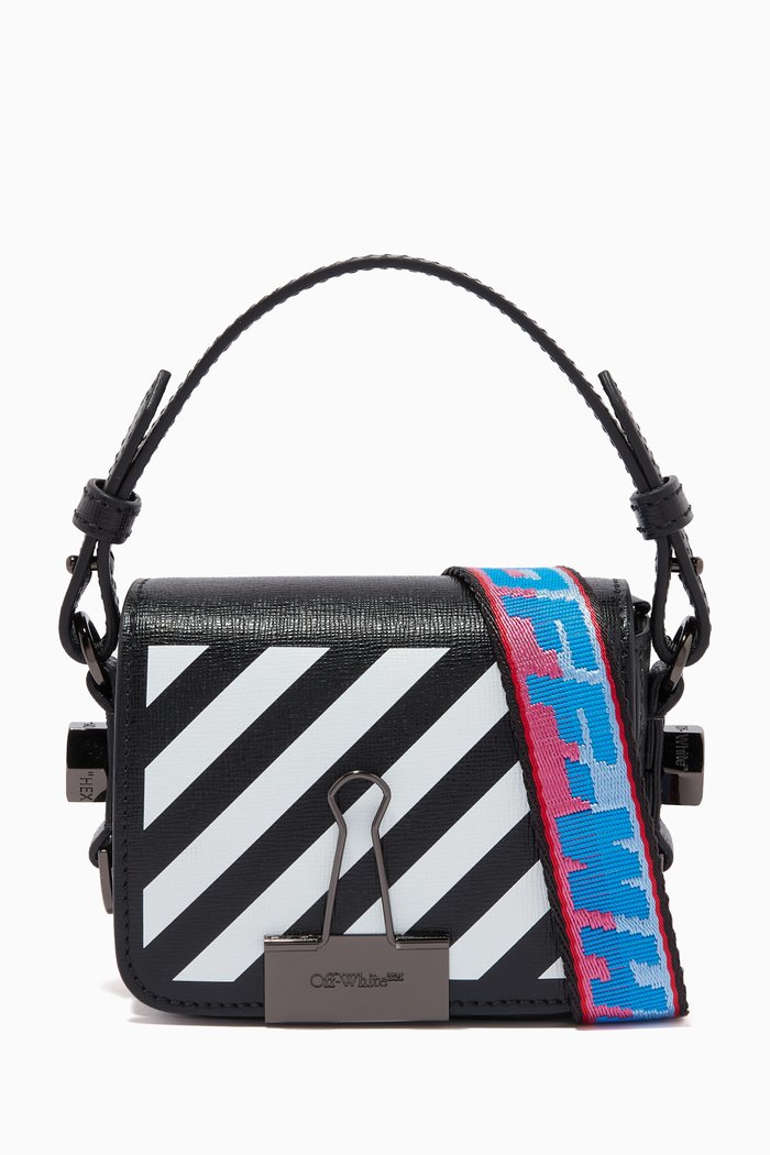 

Diagonal Stripe Baby Flap Bag in Leather, Black