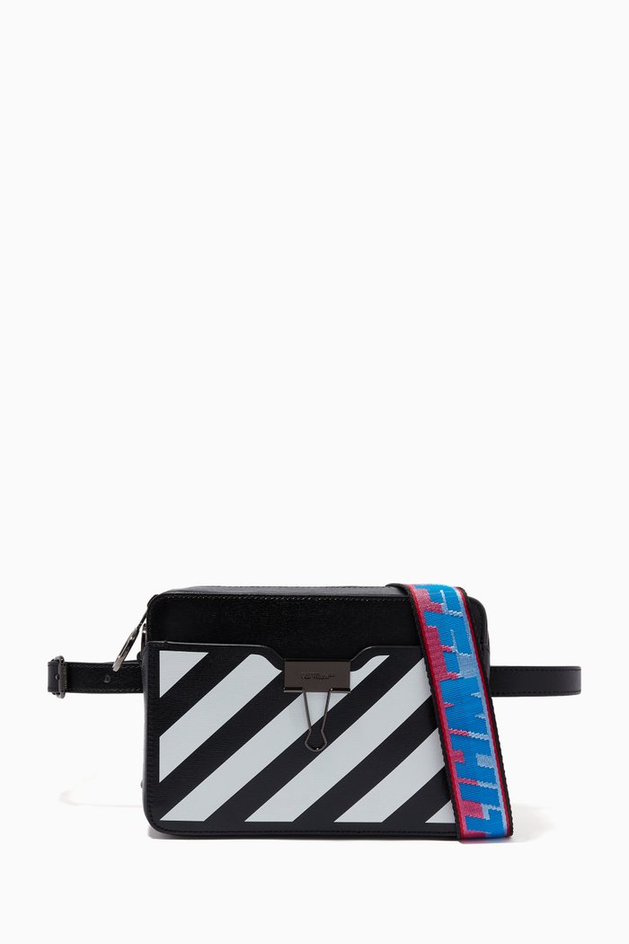 

Diagonal Stripe Camera Bag in Leather, Black