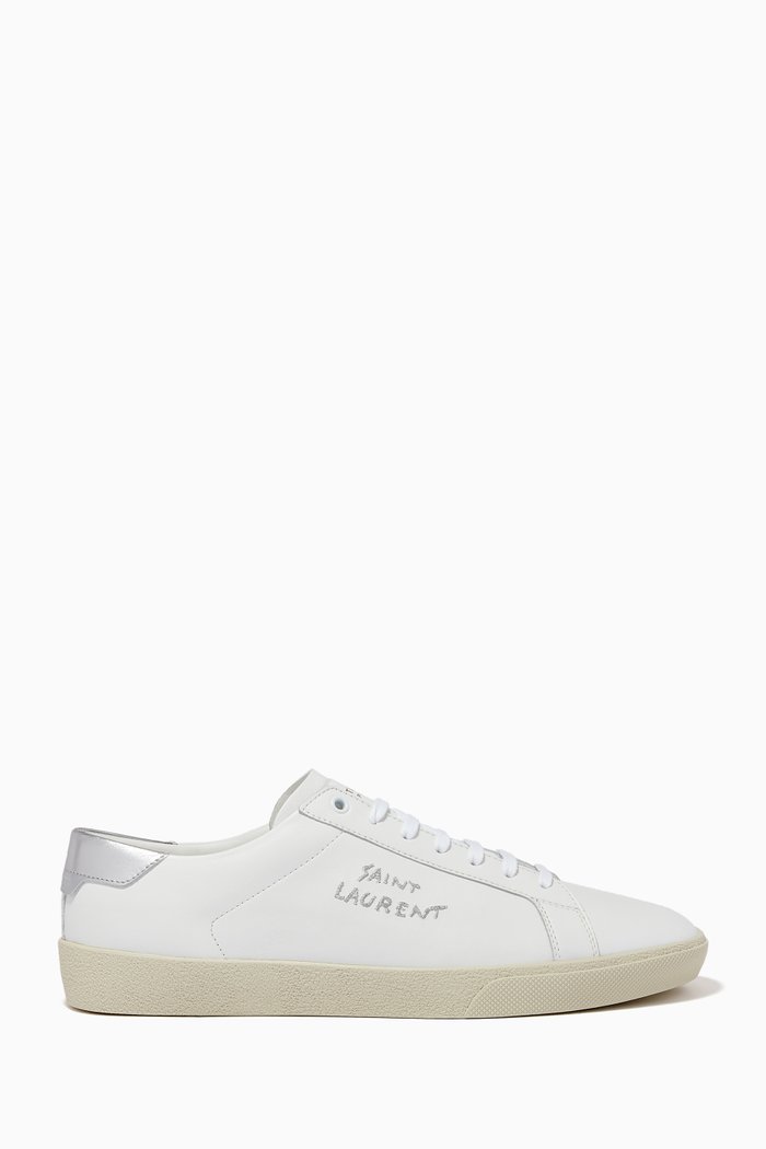 Court Classic SL/06 Embroidered Sneakers in Smooth & Metallic Leather, White