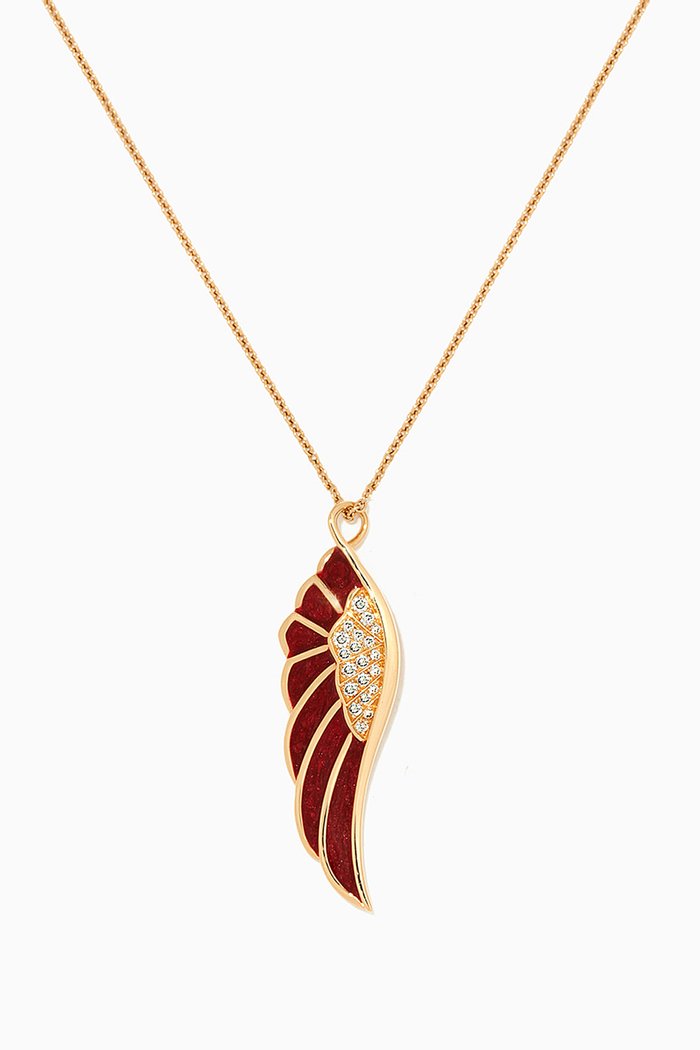 

Wings Reflection "Autumn" Medium Diamond Pendant with Enamel in 18kt Yellow Gold, Red