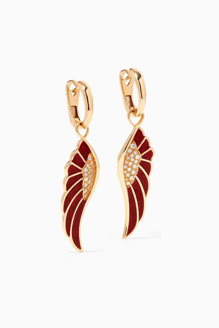 

Wings Reflection "Autumn" Diamond Earring with Enamel in 18kt Yellow Gold, Red