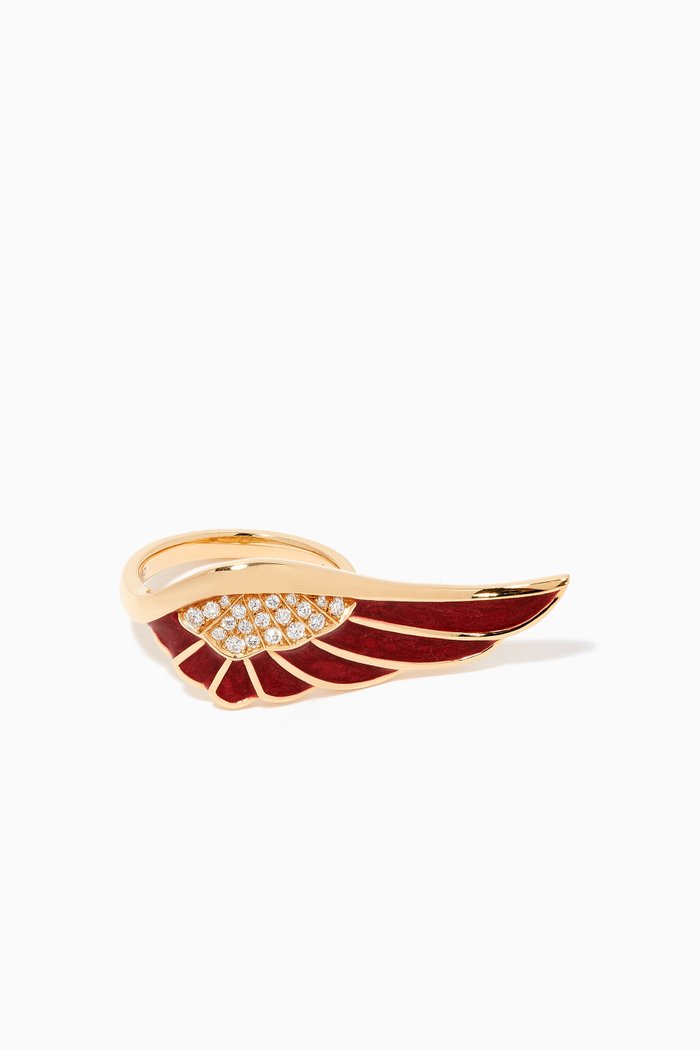 

Wings Reflection "Autumn" Diamond Ring with Enamel in 18kt Yellow Gold, Red