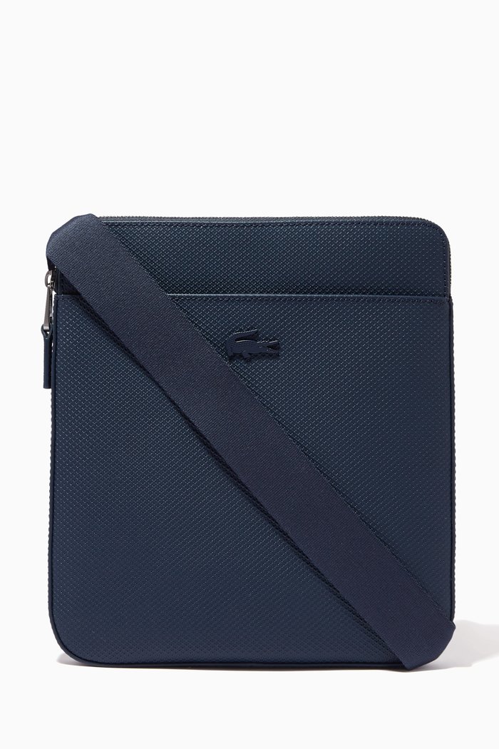 Chantaco Flat Zip Bag in Matte Piqué Leather, Blue