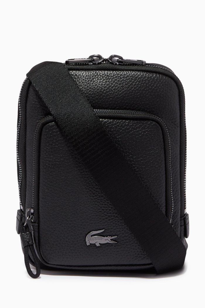 

Soft Mate Small Flat Crossbody Bag in Matte Grained Leather, Black