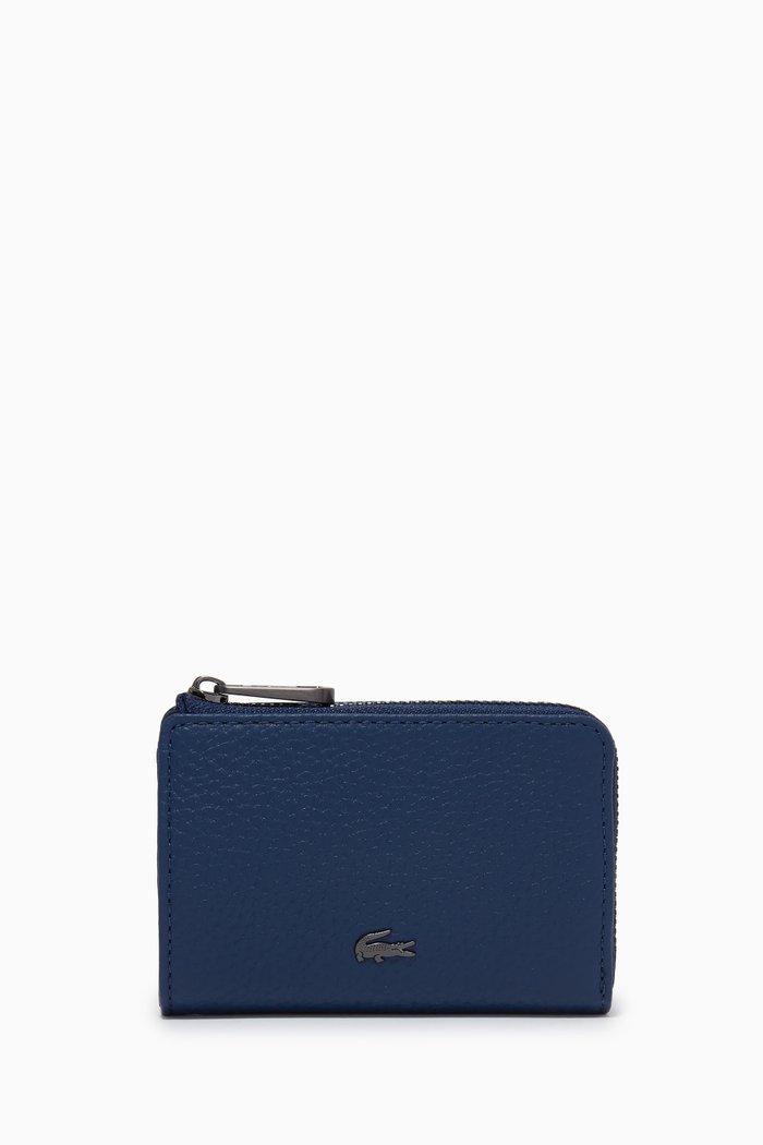 

Zippered Card Holder in Matte Grained Leather, Blue