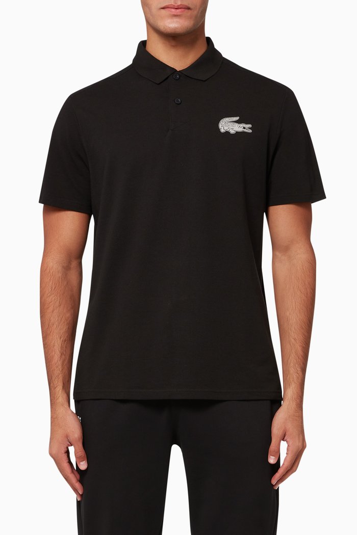 Sport Cotton Blend Piqué Polo Shirt, Black