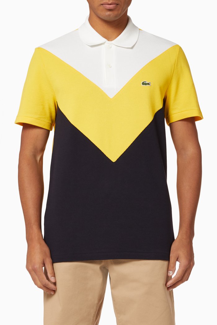 

Regular Fit Geometric Colour-Block Piqué Polo Shirt, Black
