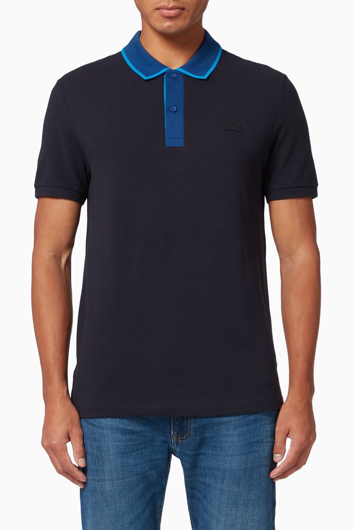 

Intarsia Collar Cotton Polo, Black