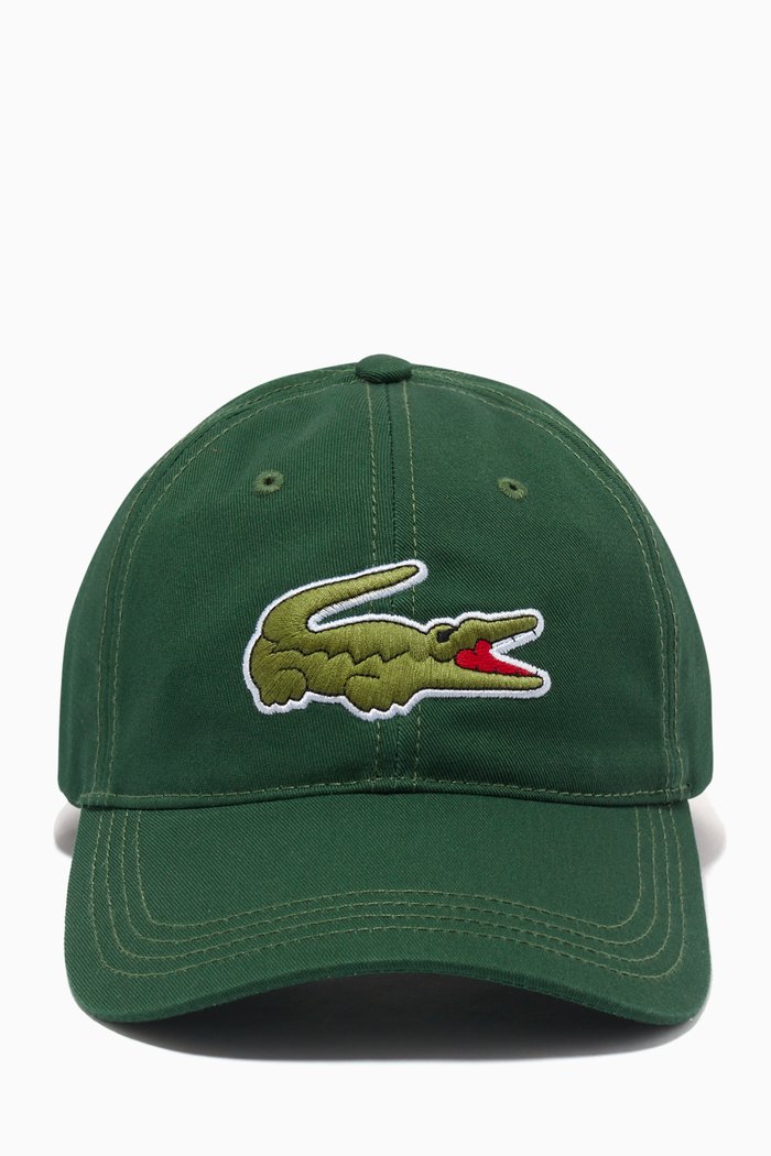 Contrast Strap & Oversized Crocodile Cap in Cotton Twill, Green