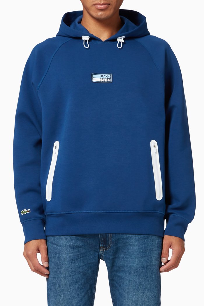 

Logo Badge Cotton Blend Hooded Sweatshirt, Blue