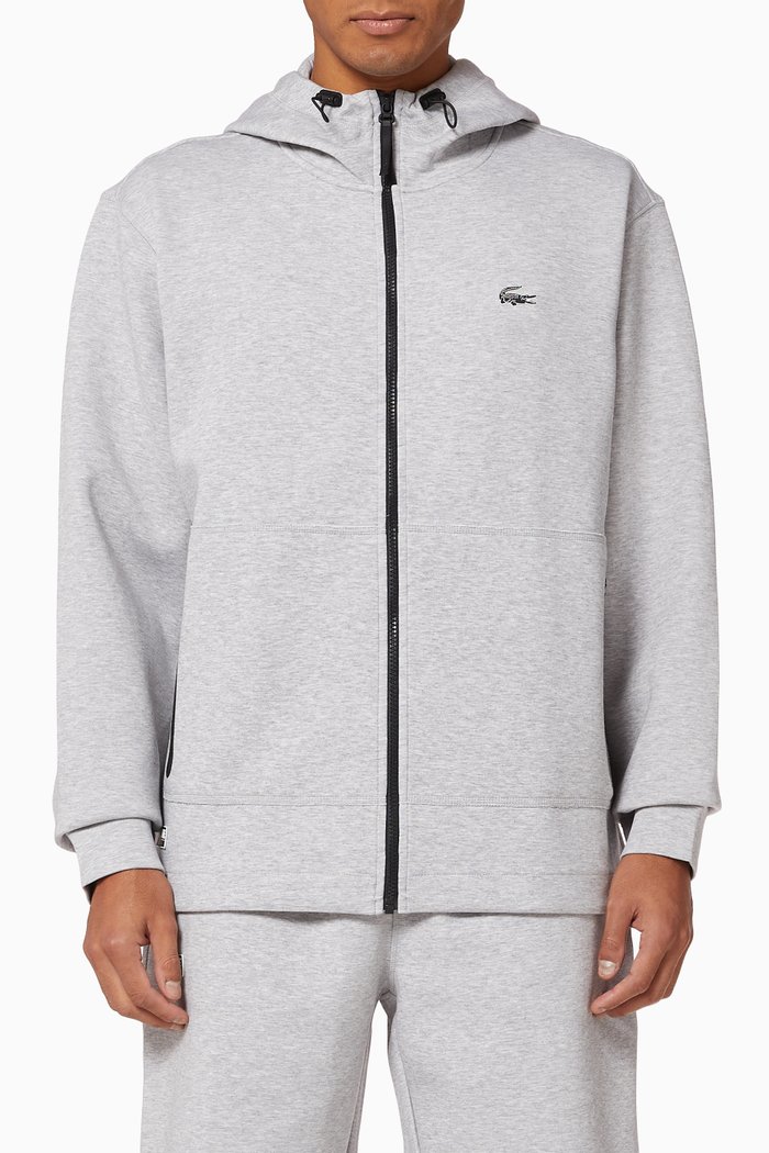

Logo Badge Cotton Blend Hooded Sweatshirt, Grey