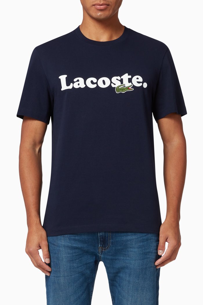 

Logo & Crocodile Cotton T-Shirt, Blue