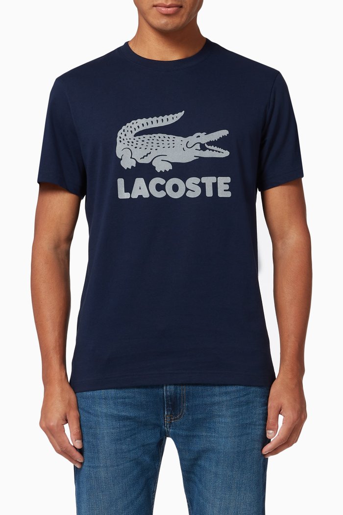 

Logo & Crocodile Cotton T-Shirt, Blue