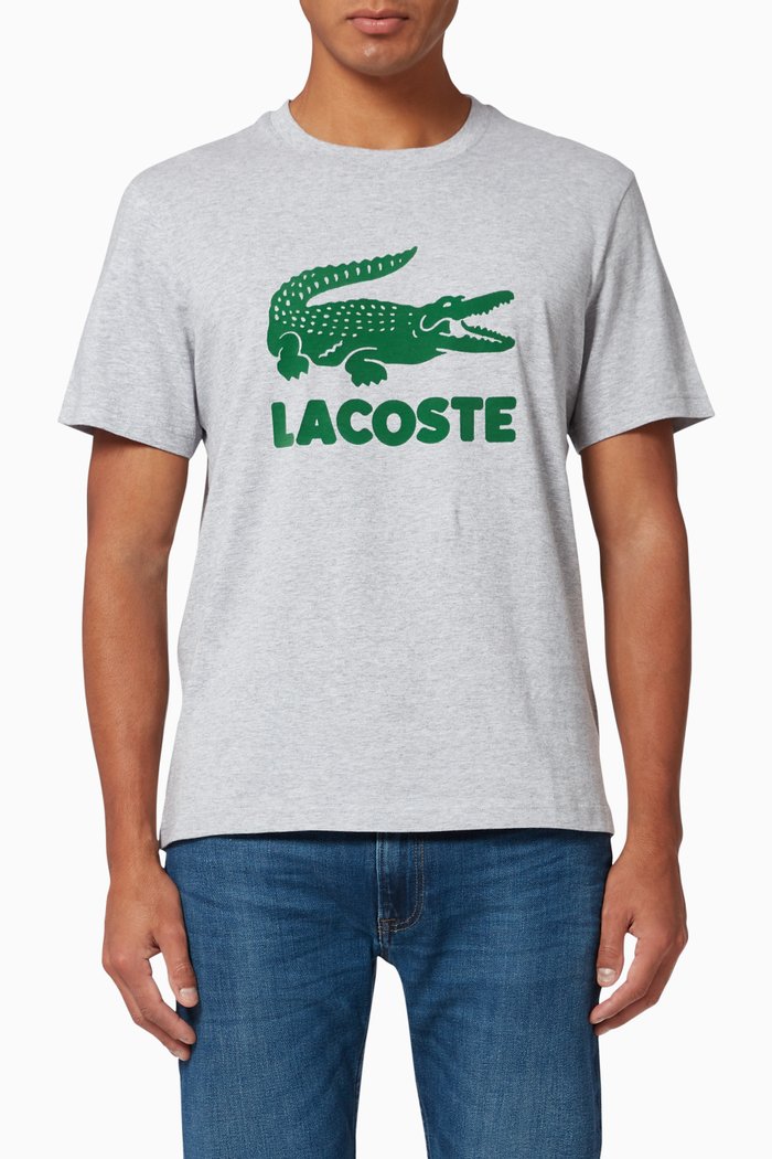 

Logo & Crocodile Cotton T-Shirt, Grey