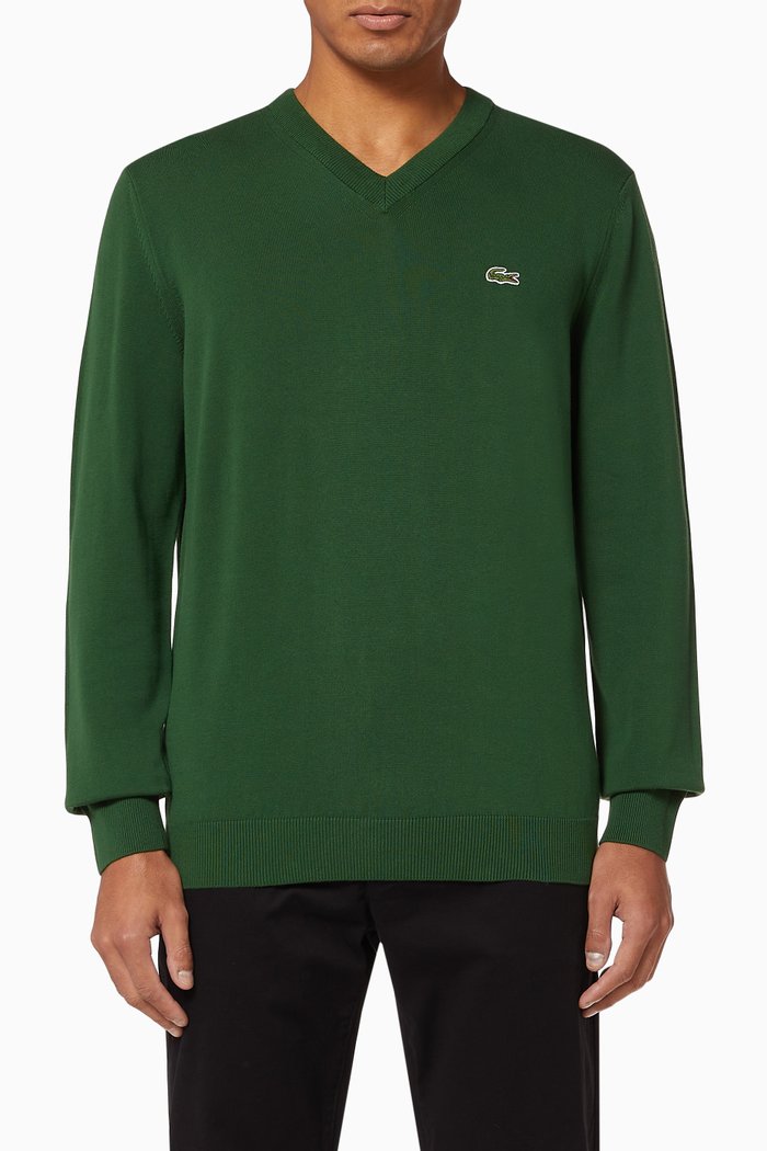 

V-Neck Organic Cotton Sweater, Green
