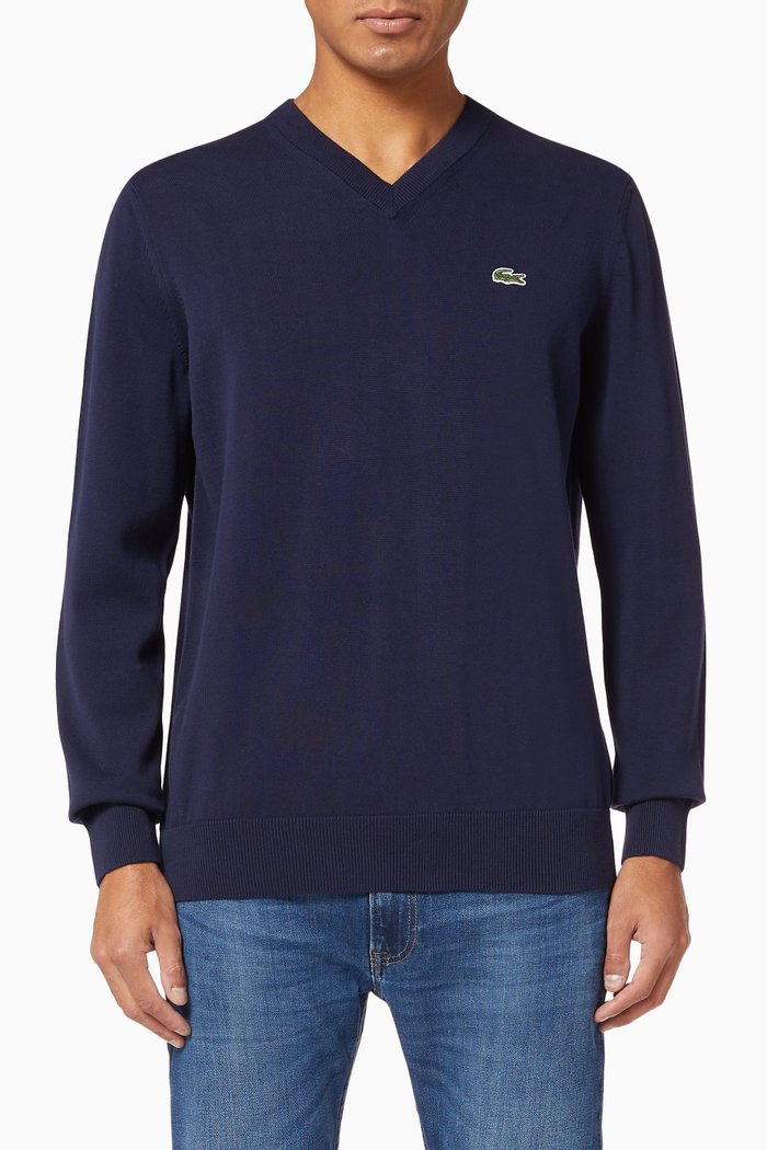 

V-Neck Organic Cotton Sweater, Blue