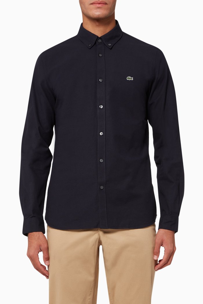 

Slim Fit Stretch Oxford Cotton Shirt, Black