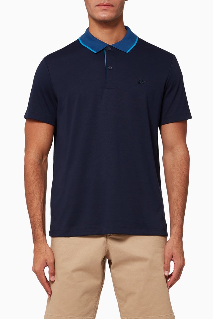 

Regular Fit Contrast Collar Interlock Cotton Polo, Blue