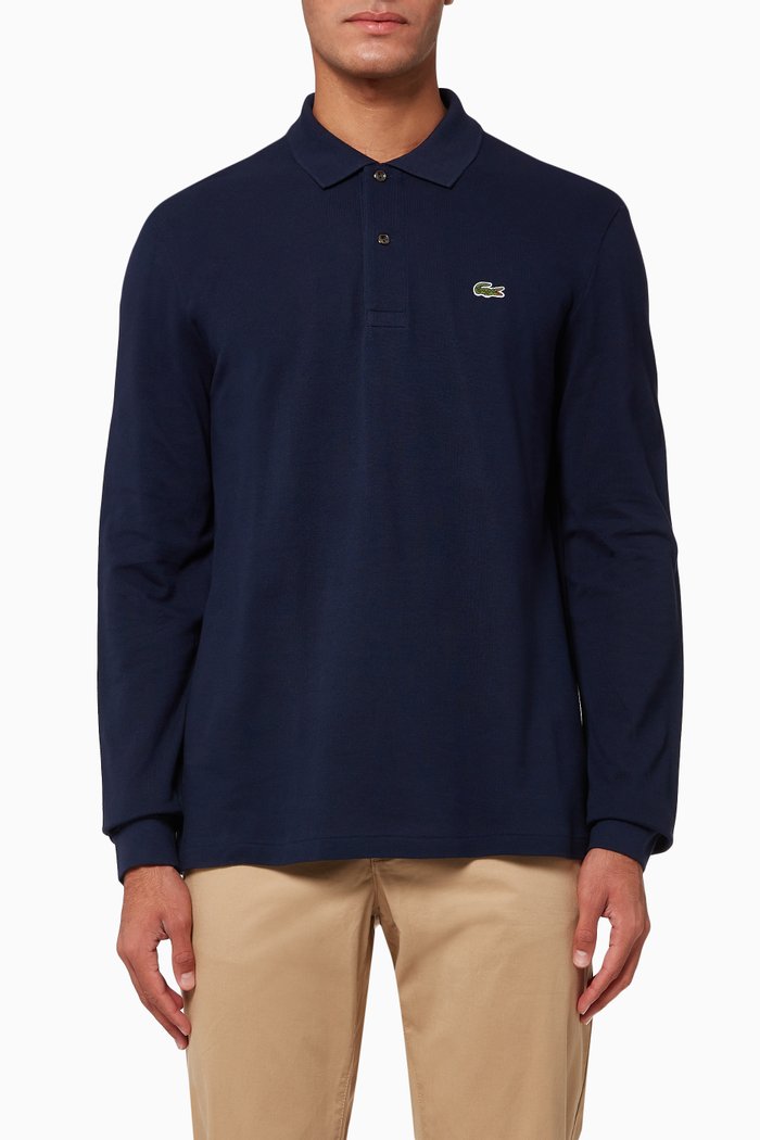 

L.12.12 Classic Fit Long-Sleeve Cotton Polo Shirt, Blue