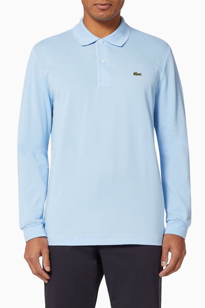

L.12.12 Classic Fit Long-Sleeve Cotton Polo Shirt, Blue