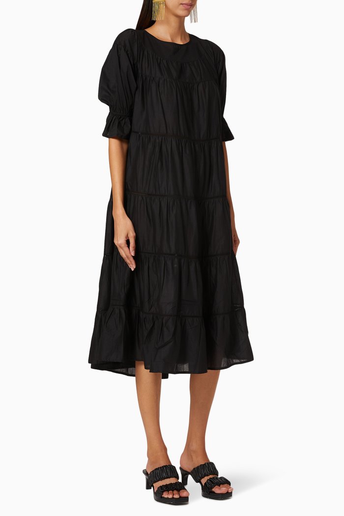 

Paradis Tiered Cotton Dress, Black