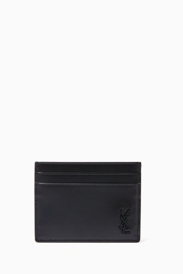 

Tiny Monogram Card Case in Matte Leather, Black