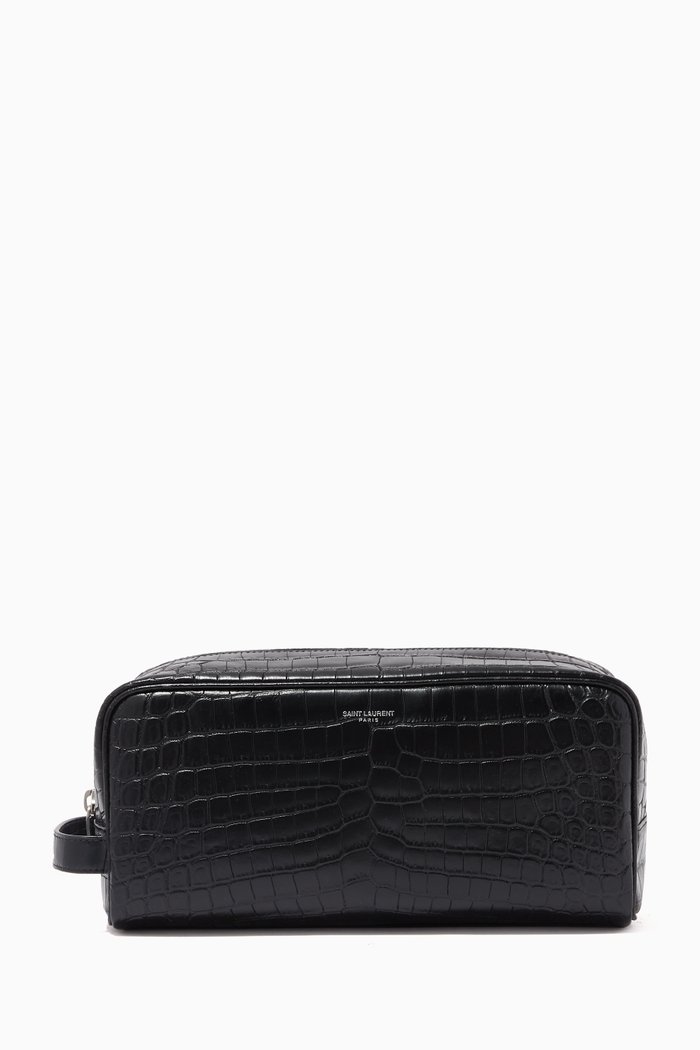 

Grooming Case in Crocodile-embossed Matte Leather, Black
