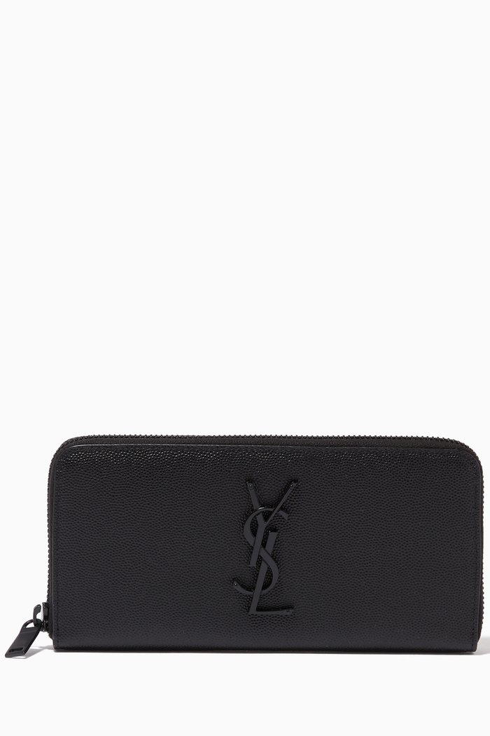 

Monogram Zip Wallet in Grain de Poudre Embossed Leather, Black