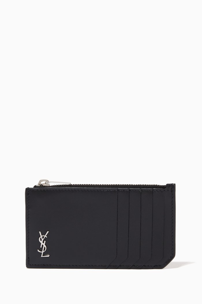 

Tiny Monogram Fragments Zip Card Case in Leather, Black
