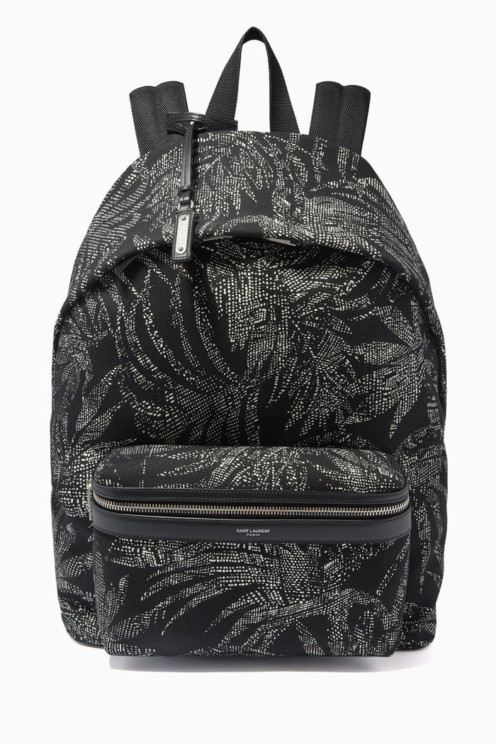 

City Backpack in Tropical Print Canvas, Black