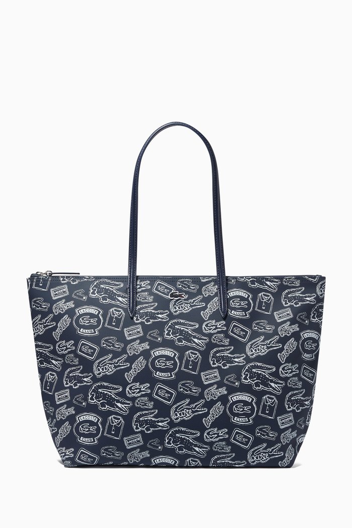 

L.12.12 Tote Bag in Logo Patterned Canvas, Blue