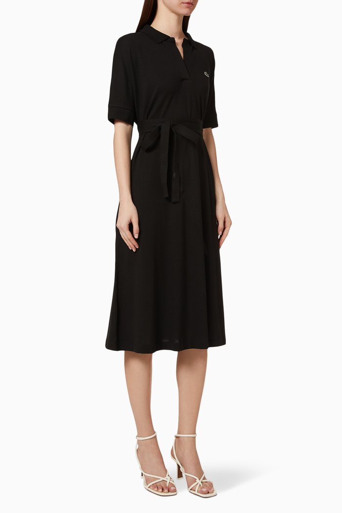 

Loose Fit Lyocell Cotton Piqué Polo Dress, Black