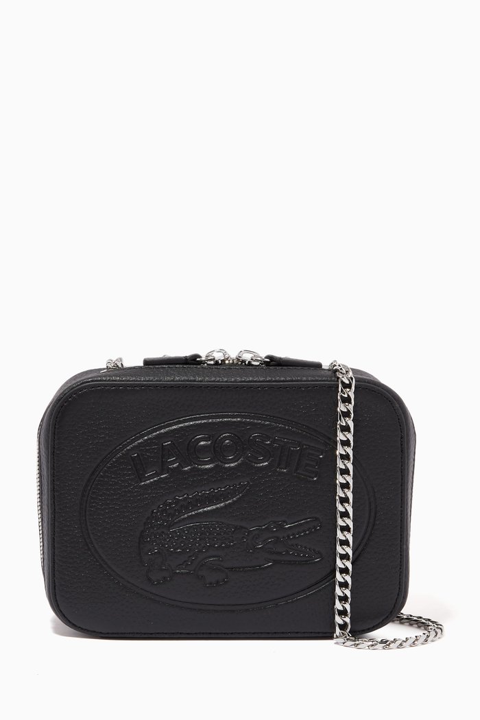 

Croco Crew Zip Shoulder Bag in Grained Leather, Black
