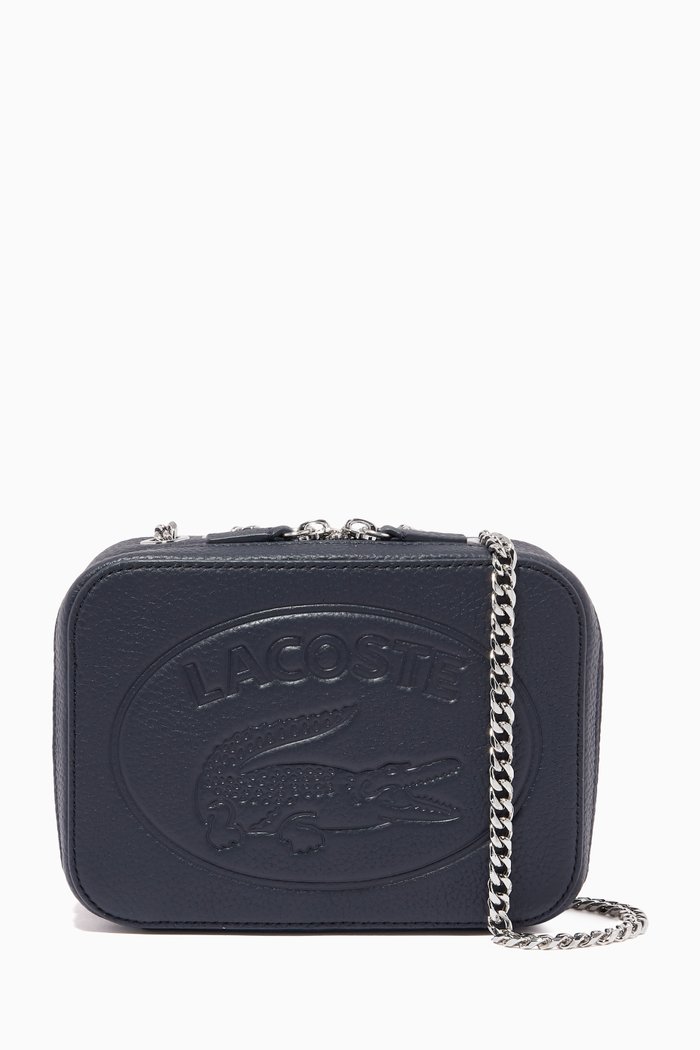 

Croco Crew Zip Shoulder Bag in Grained Leather, Blue