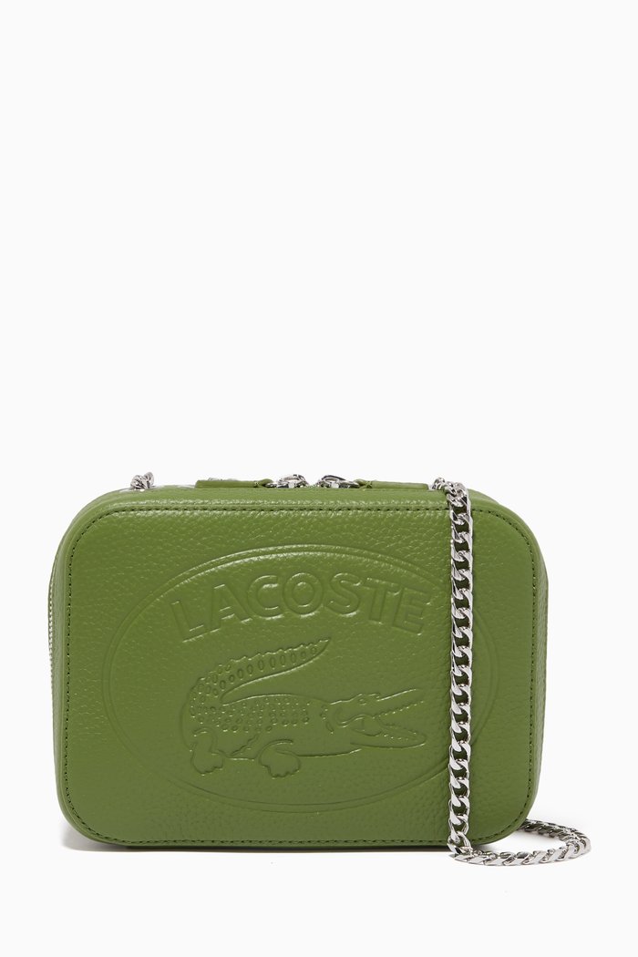 

Croco Crew Zip Shoulder Bag in Grained Leather, Green