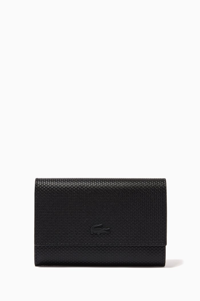 

Chantaco Snap Flap Wallet in Matte Piqué Leather, Black