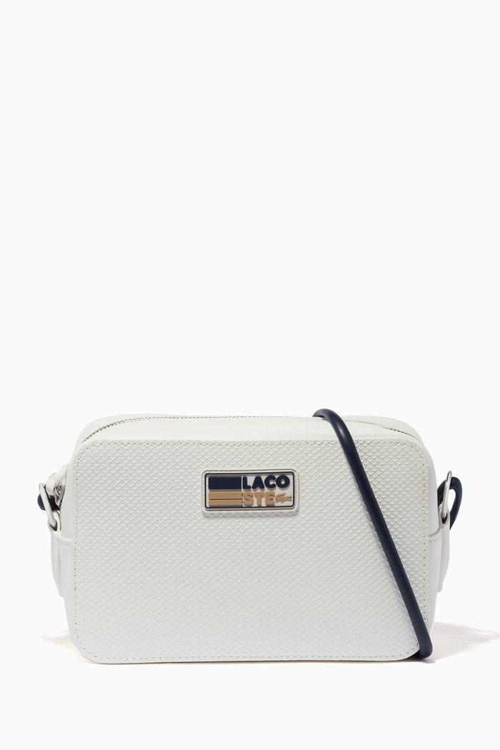 Chantaco Badge Small Shoulder Bag in Matte Piqué Leather, Blue