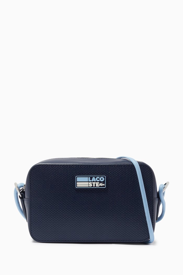 

Chantaco Badge Small Shoulder Bag in Matte Piqué Leather, Blue